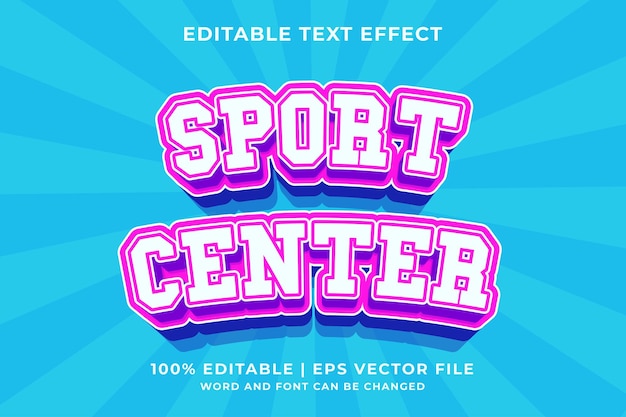 3d sportcentrum cartoon bewerkbaar teksteffect premium vector