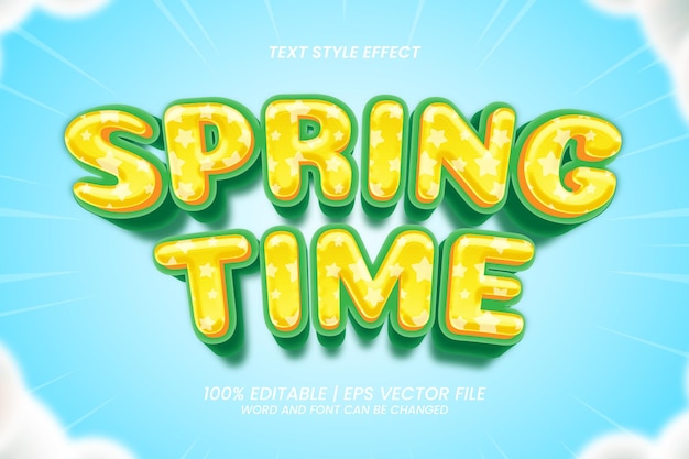 Vector 3d spring time cartoon style text effect editable