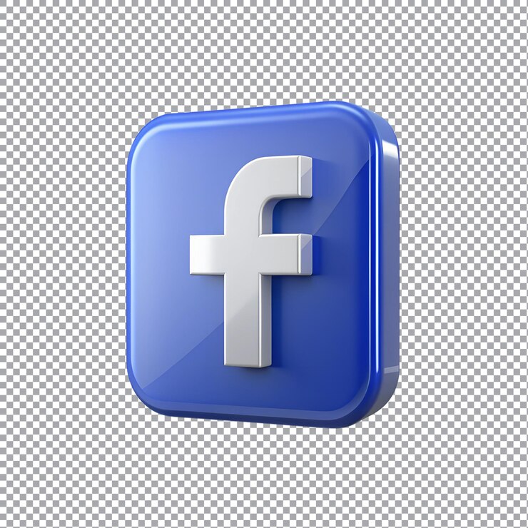 3D square facebook logo isolated on a transparent background