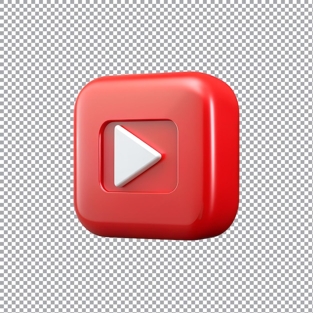 透明な背景に隔離されたYouTubeのロゴの3D正方形