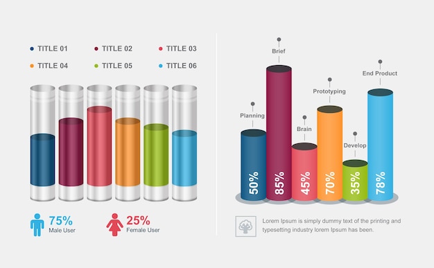 3D staafdiagram ronde pijp stijl Vector Infographic