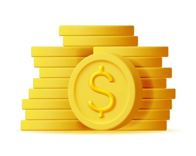 3D Stack of Gold Coins Icon Isolated