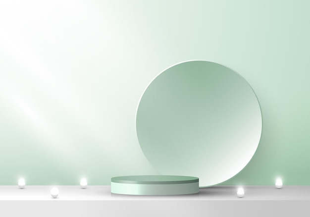 Постамент подиума этапа 3d зеленый и фон круга с минимальной сценой неонового света. вы можете использовать для демонстрации продукта. векторная иллюстрация