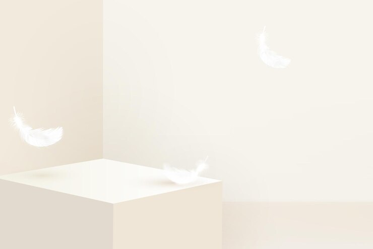 Vector 3d stage podium mockup with feathers on beige color background for cosmetic and product placement v