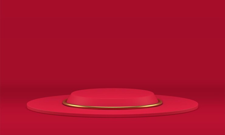 Vector 3d stage red circle pedestal award arena showcase for product presentation realistic vector