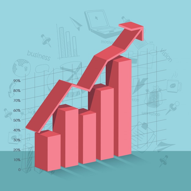 Vettore grafico a barre statistico 3d con freccia per business.