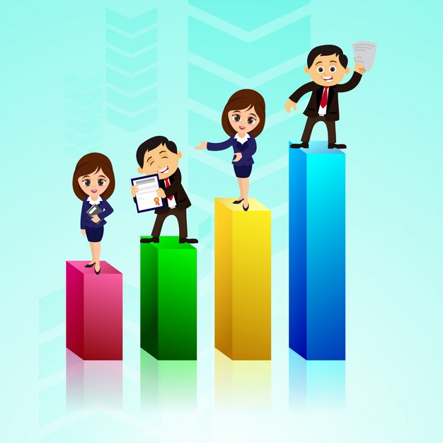 3d statistische bars met zakenmensen.