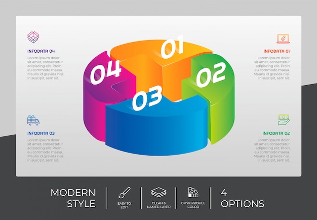 프레 젠 테이 션 목적 4 옵션 및 화려한 스타일 3d 단계 infographic 디자인. 원 옵션 infographic