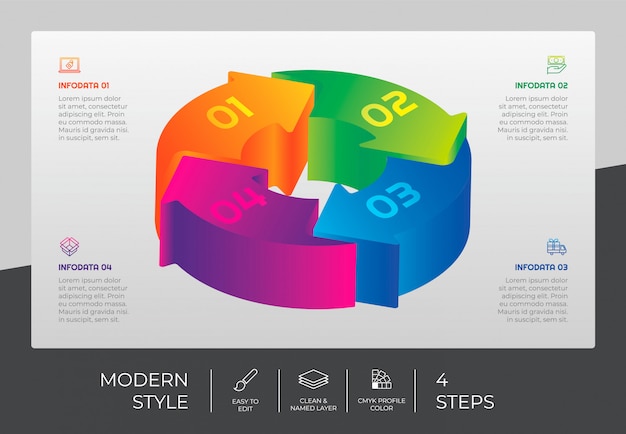 3d step infographic   design with 4 steps & colorful style for presentation purpose.circle option infographic