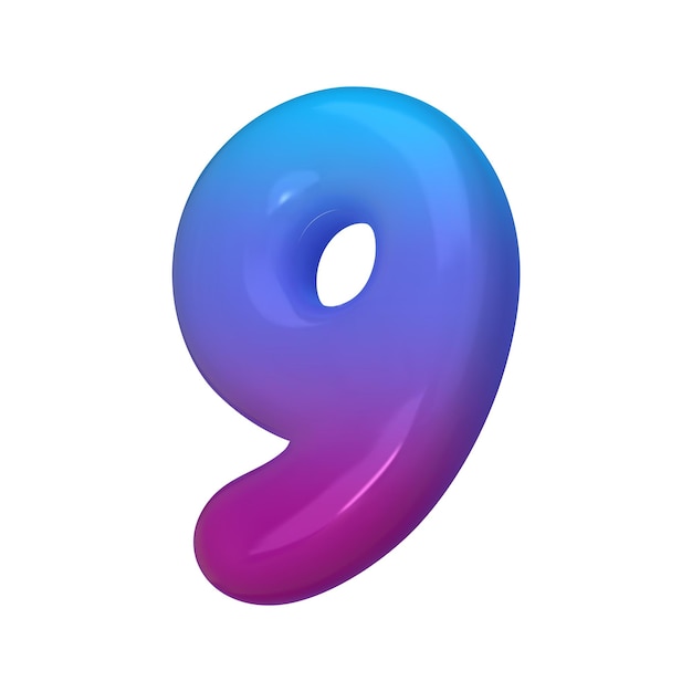 3D-stijl nummer 9 gerenderde cijfer negen illustratie in gradiënt blauw en violet glanzende opblaasbare getallen vector illustratie