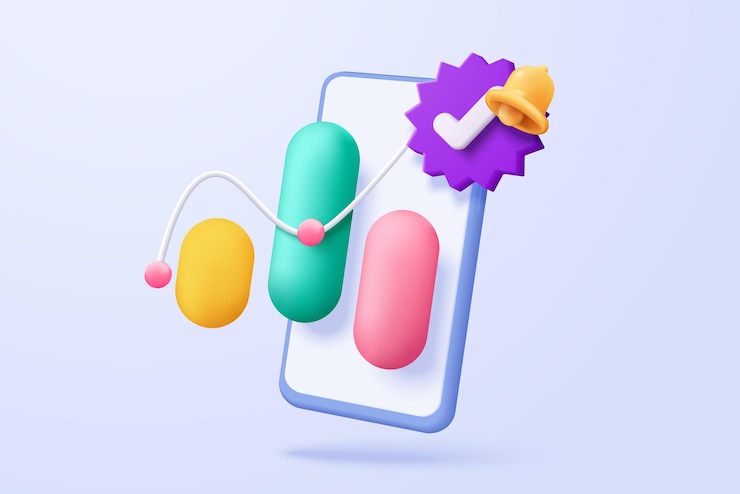 Вектор 3d-график торговли акциями с мобильным телефоном продажа и покупка денег наличными и обмен с финансами бизнес-концепция заработка инвестиций 3d-икона векторной торговли банком для инвестиционного рендеринга иллюстрации