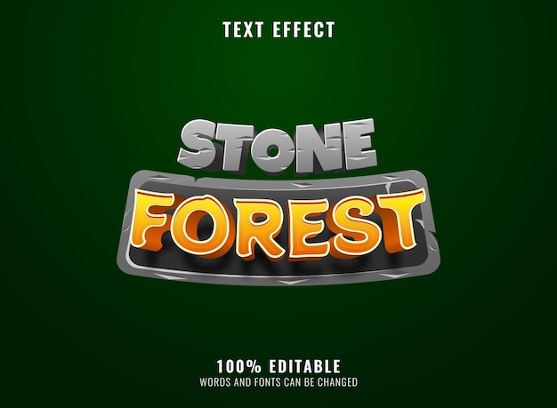 Vector 3d stone forest with stone frame game logo title text effect