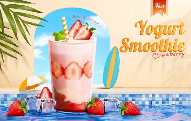3d strawberry yogurt smoothie promo