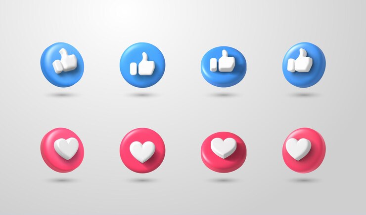Vector 3d style design like and love social media icon elements with different viewpoints