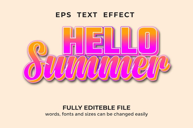 3d стиль Привет лето редактируемый текстовый эффект
