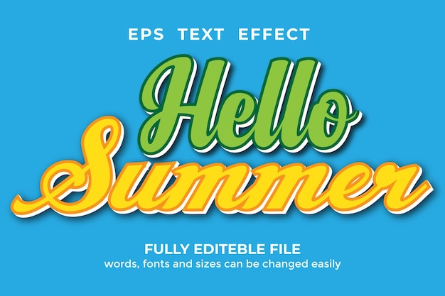 Вектор 3d стиль привет лето редактируемый текстовый эффект