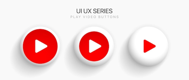 3D style red play button icon. start sign. play music or sound vector element for ui ux, website.