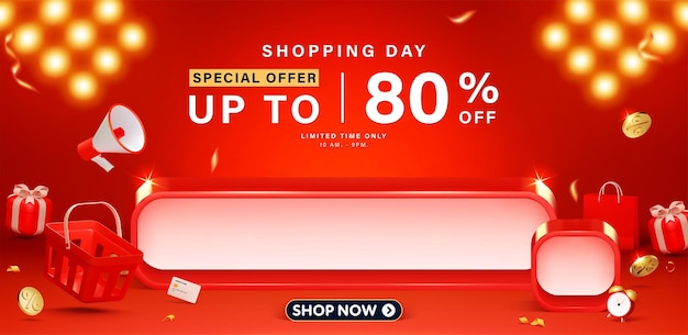 Vector 3d style shopping day sale banner template design for web or social media