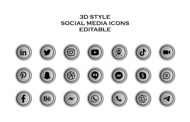 Vettore icone dei social media in stile 3d modificabili