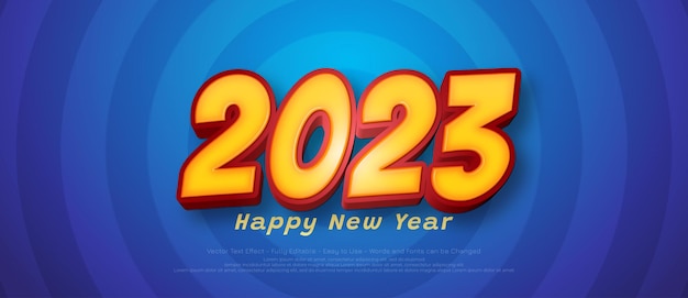 3D style text number effect 2023 happy new year on blue background