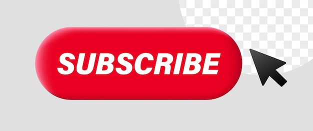 3d subscribe button in red colours with black arrow