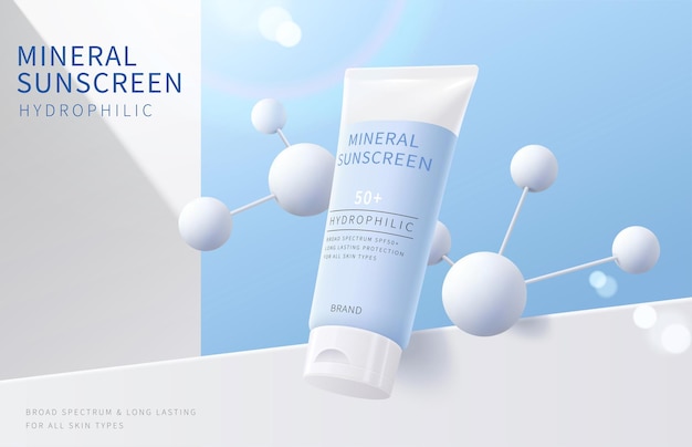 3d summer fresh sunscreen ad banner