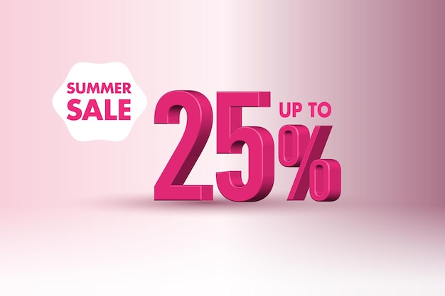 Vector 3d summer sale banner discount with twenty five 25 percent