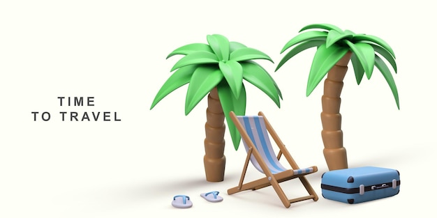 3d summer vacation concept with beach chair and summer elements