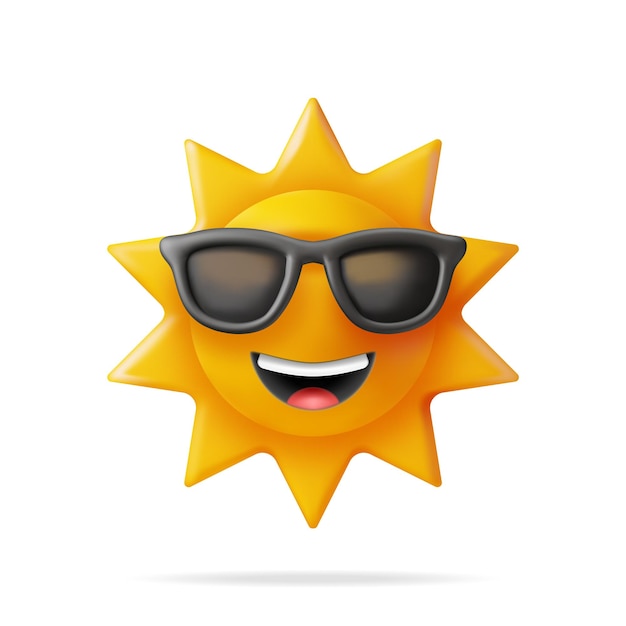 Икона 3D Sun Emoji изолирована на Белом