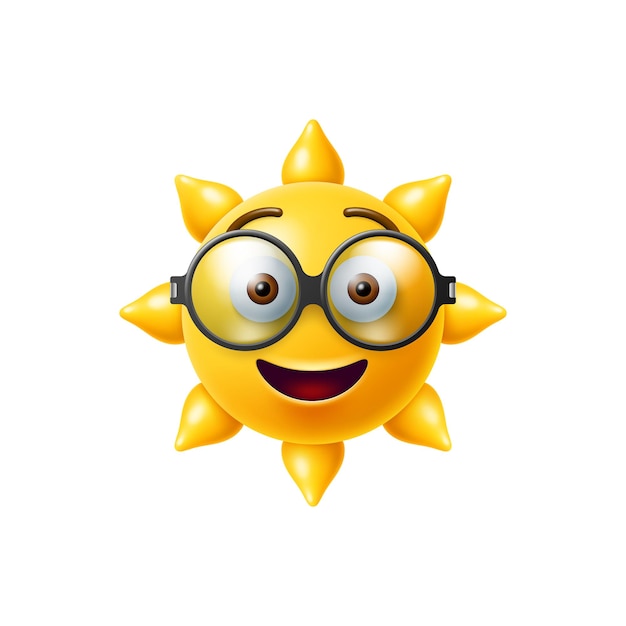 3d sun emoji yellow sunny character in glasses