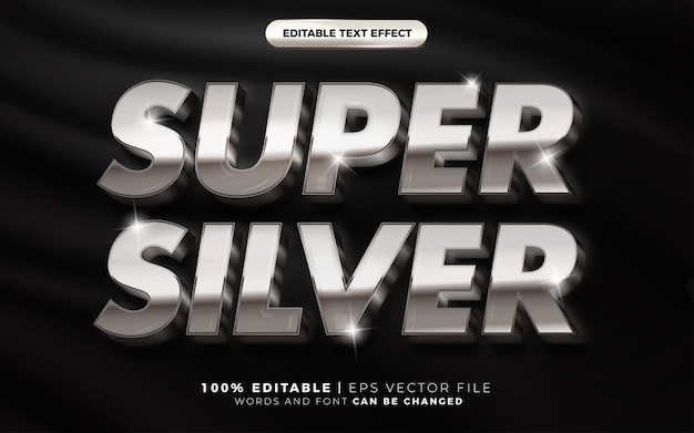 3d super silver sparkle text style effect template editable text effect