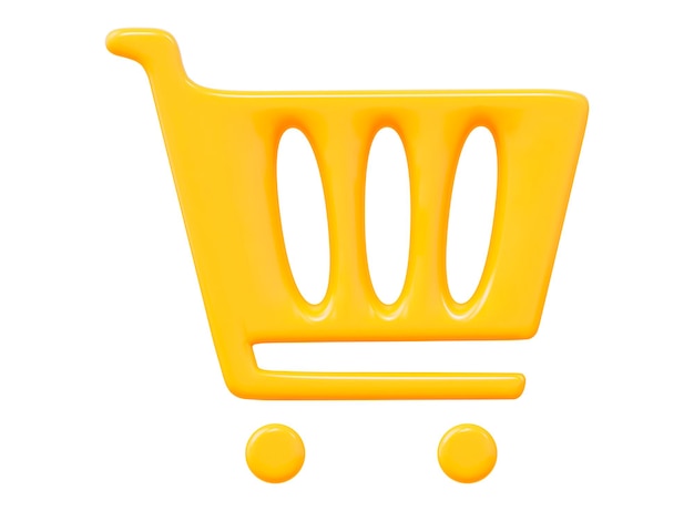 Vector 3d supermarket cart icon yellow colors with wheels cartoon style gradient mesh vector