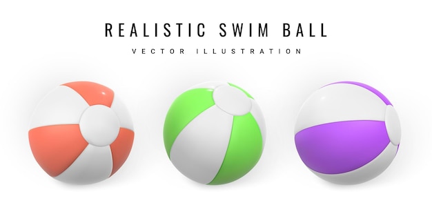 3D Swim ball Realistic swiming ball Summer time symbol isolated on white background Summertime object Vector illustration