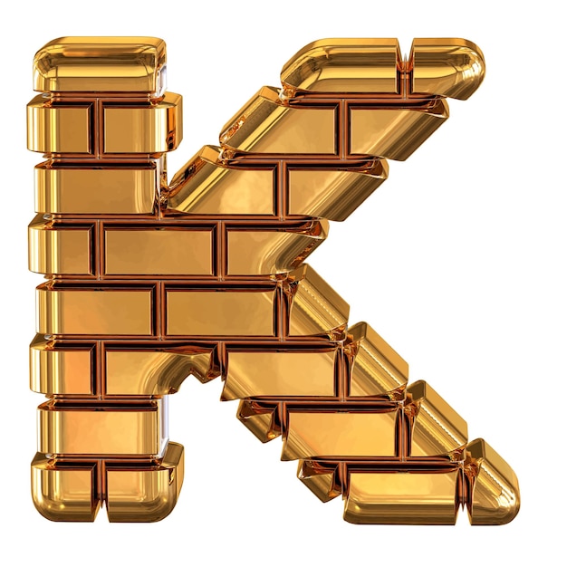 Vettore il simbolo 3d fatto di mattoni d'oro lettera k