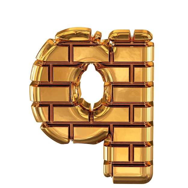 The 3d symbol made of gold bricks letter q