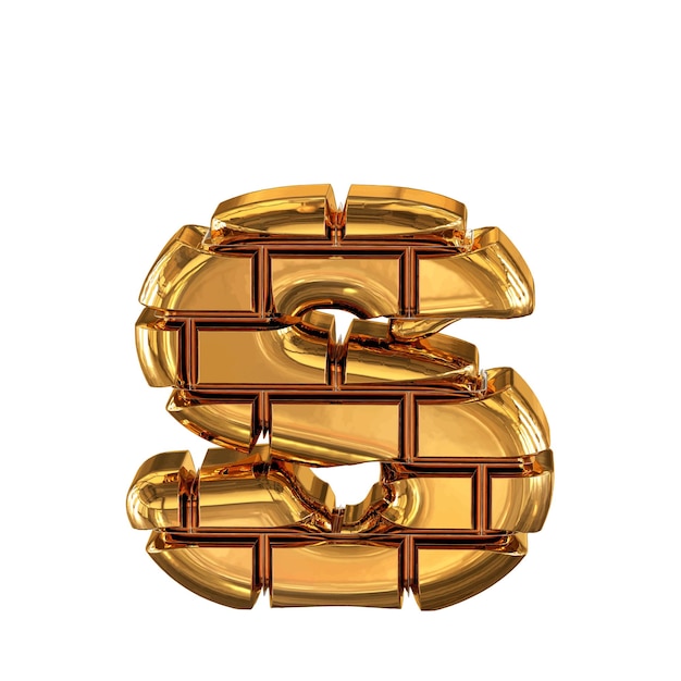 the 3d symbol made of gold bricks letter s