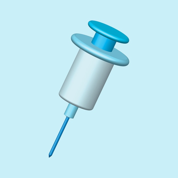 Вектор 3d шприц для вакцинации, вакцинация, прививка от гриппа, значок вакцинации с медицинским оборудованием