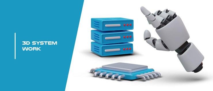 Вектор концепция работы 3d-системы реалистичная 3d-ручная и серверная система плакат с местом для текста