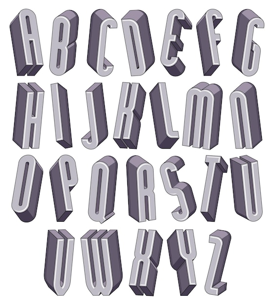 Vector 3d tall and thin font monochrome dimensional alphabet