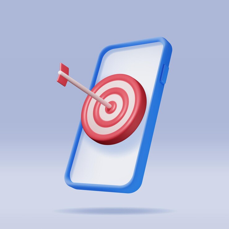 Vector 3d target with arrow in center on smartphone