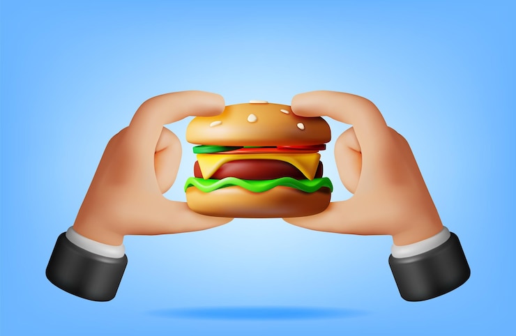 वेक्टर 3d tasty burger in hands isolated