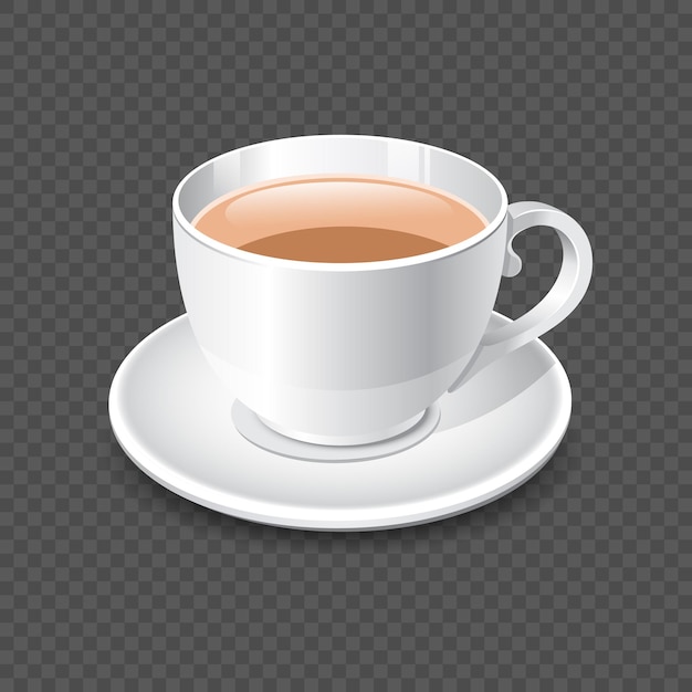 Vector 3d tea cup and saucer plate on a transparent background