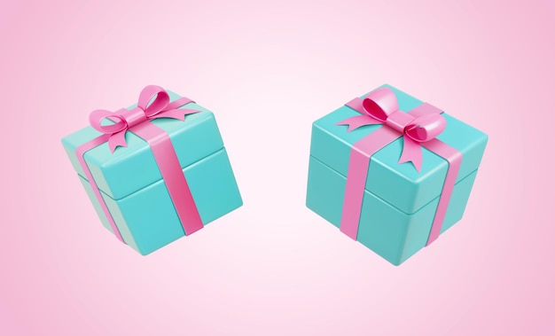 Vector 3d teal geschenkkistjes met roze linten