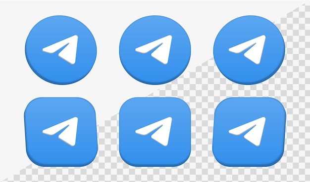 Icona del logo del telegramma 3d in cornici circolari e quadrate per i loghi delle piattaforme di rete delle icone dei social media