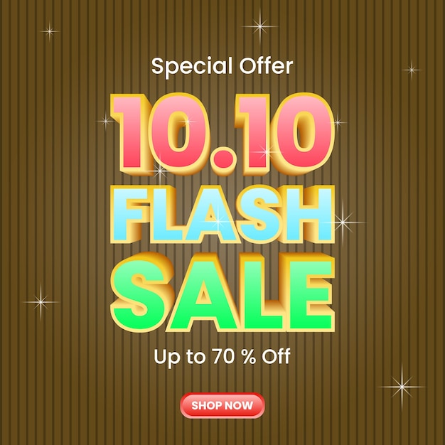 벡터 10 10 flash sale을 위한 3d 텍스트 디자인 포스터에 사용되는 현대적이고 우아하고 쾌활하며 다채로운 개념