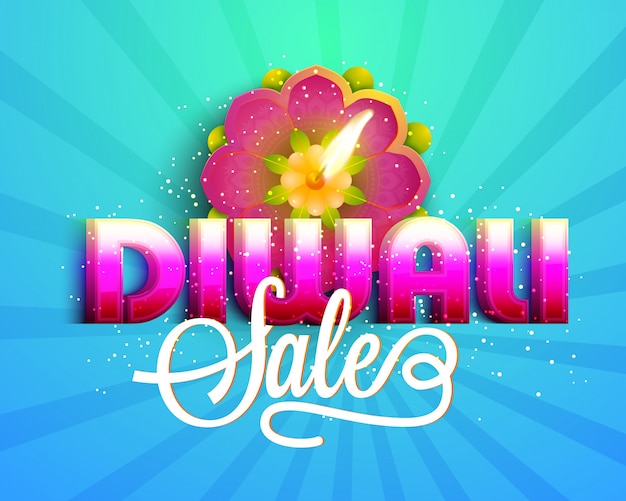 3d text diwali sale banner with creative oli lamp.