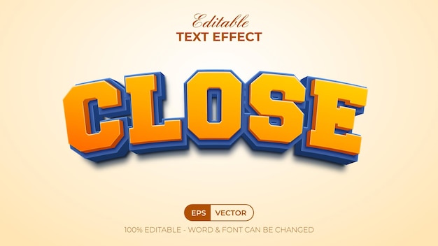 Vector 3d text effect close style editable text effect