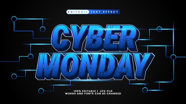 Vettore effetto di testo 3d cyber monday