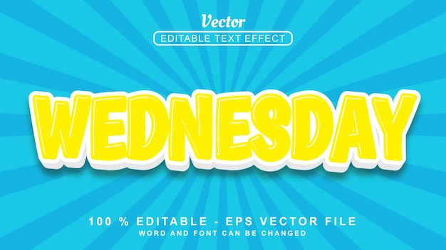 3d text effect Editable 3d text effect Yellow Wednesday Cute Style Isolated on Blue Background