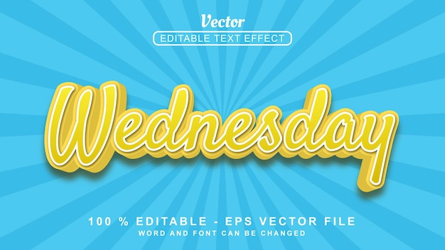 Vector 3d text effect editable 3d text effect yellow wednesday light style isolated on blue background